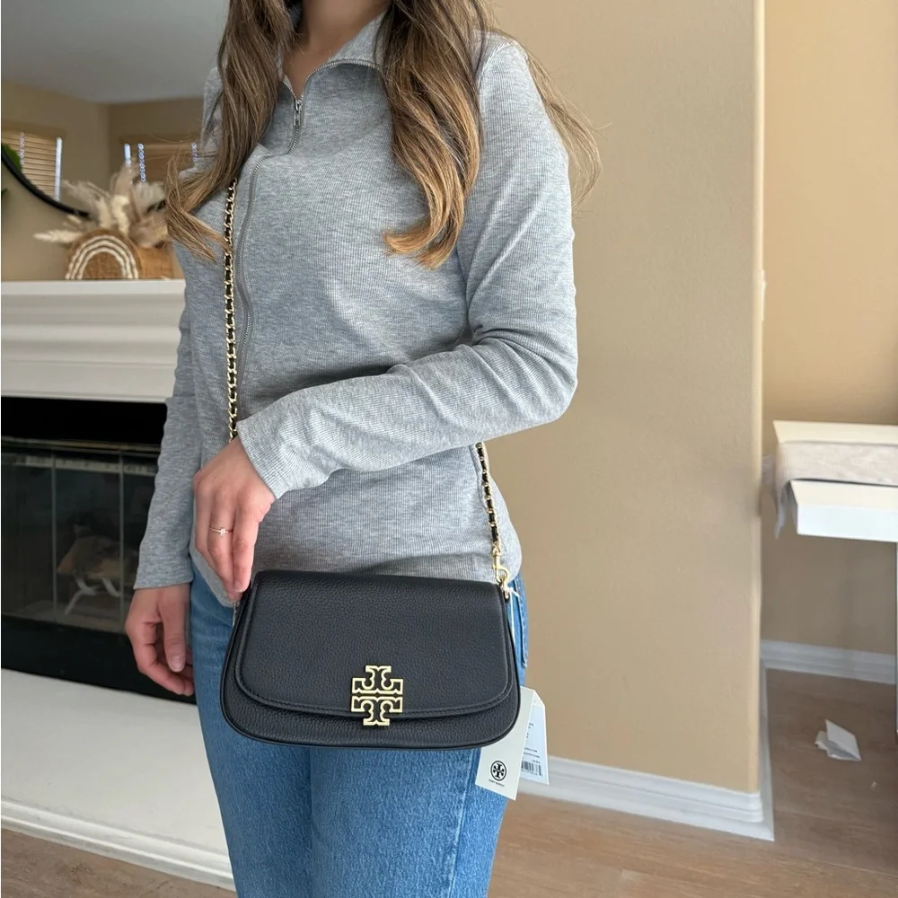 NWT Tory Burch Britten Convertible Leather Crossbody black 138772 ($525)